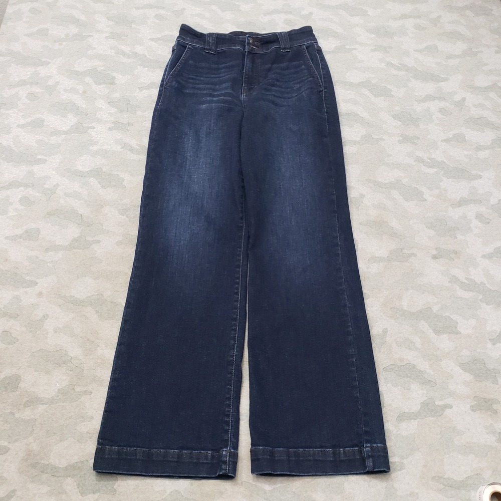 Judy Blue Jeans Womens 5/27 Blue Wide Leg High Rise Stretch Denim Dark Wash